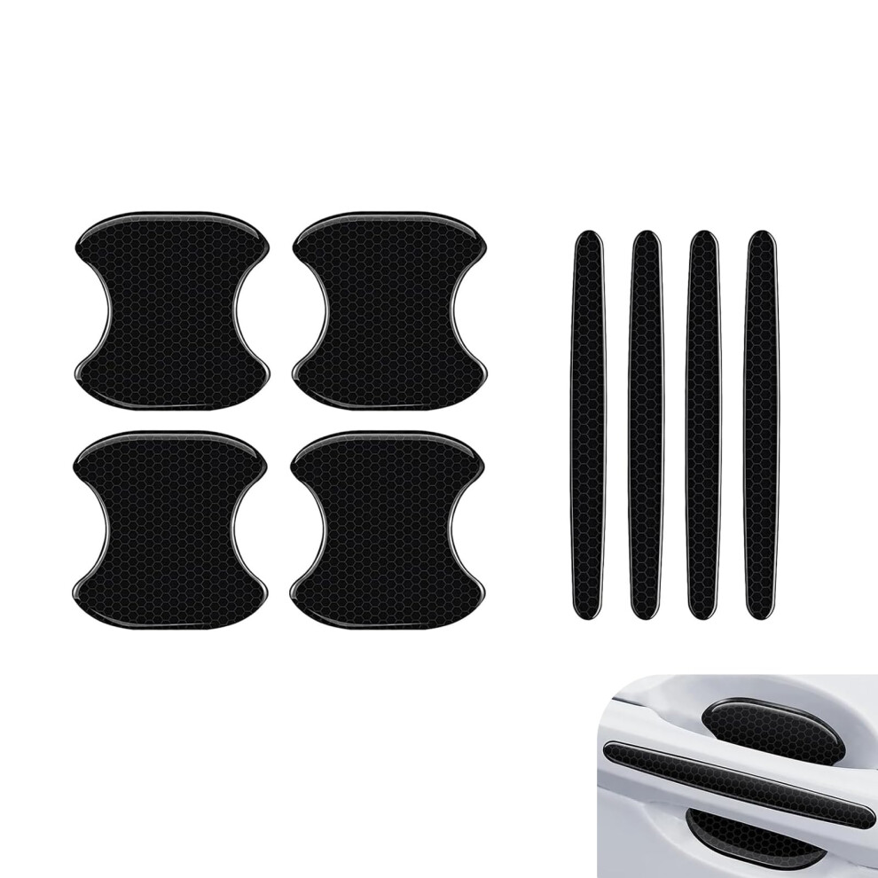 8Pcs Reflective Car Door Handle Protector Stickers Antiscratch Film Universal Waterproof Black 9455672731553