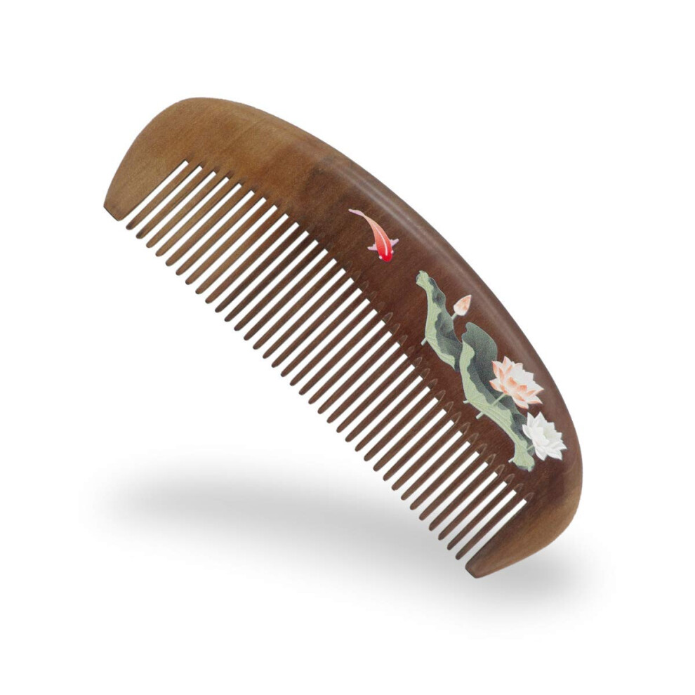 Wooden Hair Comb with Scalp Massage Teeth, Compact Anti Static Nanmu Wood for Daily Grooming