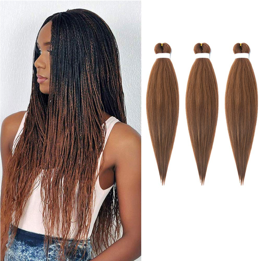 26 Inch Pre Stretched Braiding Hair Extensions, Hot Water Setting Yaki Synthetic Crochet Braids, 3 Packs EZ#30