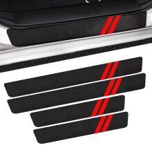 4PCS Red AntiScratch Car Door Sill Protector with Sporty Carbon Fiber Pattern, Universal Fit