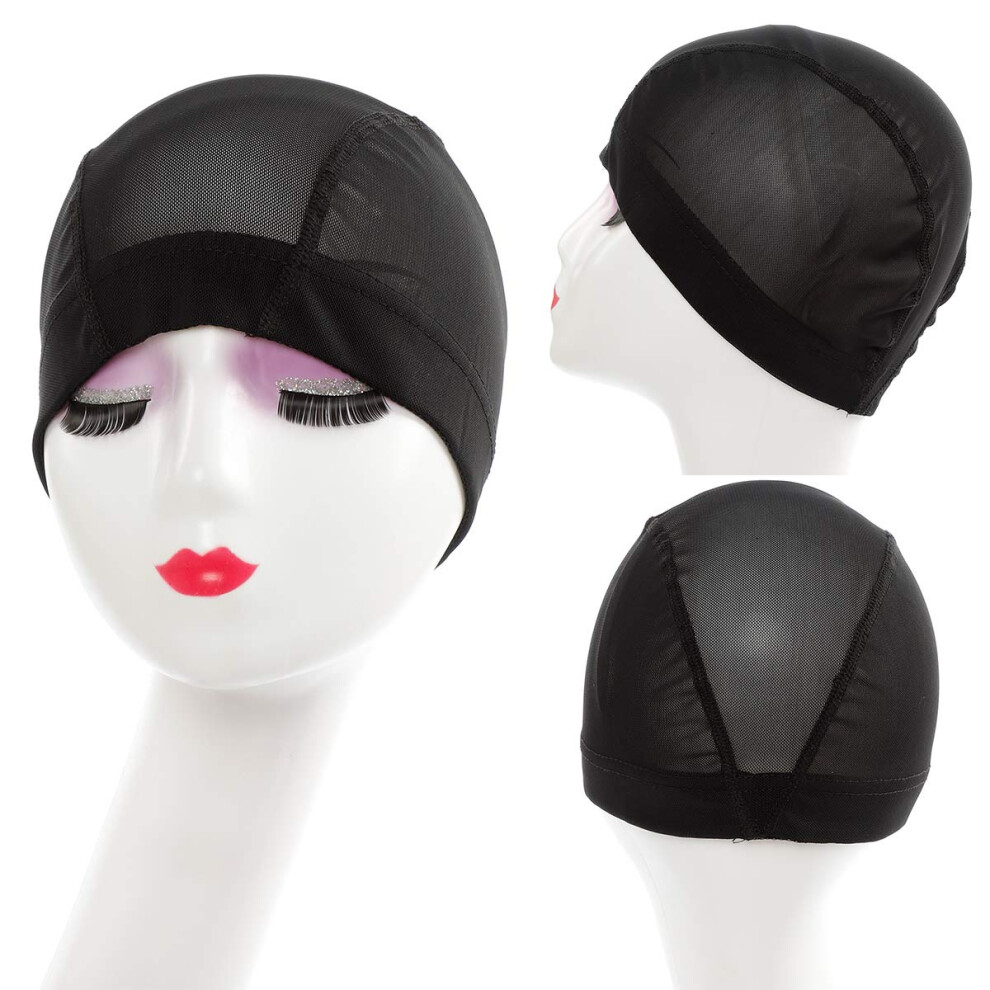 Unisex Black 3 Pack Stretchable Dome Wig Caps With Elastic Band, Breathable Mesh Spandex For Wig Making