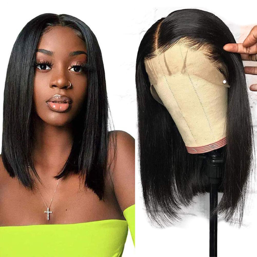 Unisex Short Bob Lace Front Wig 13X4 Brazilian Human Hair 130 Density Natural Hairline 8 Inch