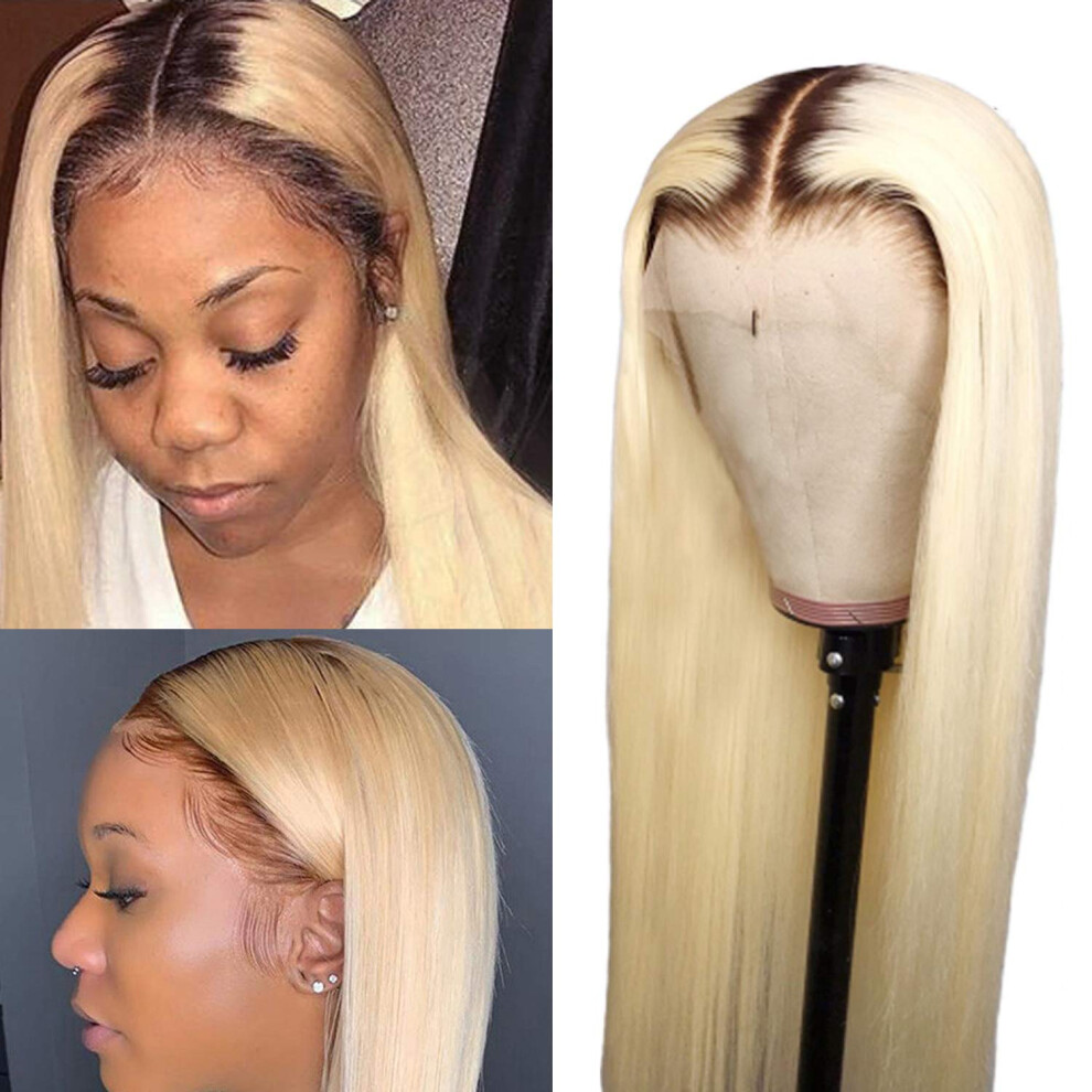 Unisex Human Hair Lace Front Wig 20 Inch Ombre 613 Blonde Brazilian Virgin Hair Pre Plucked Bleached Knots