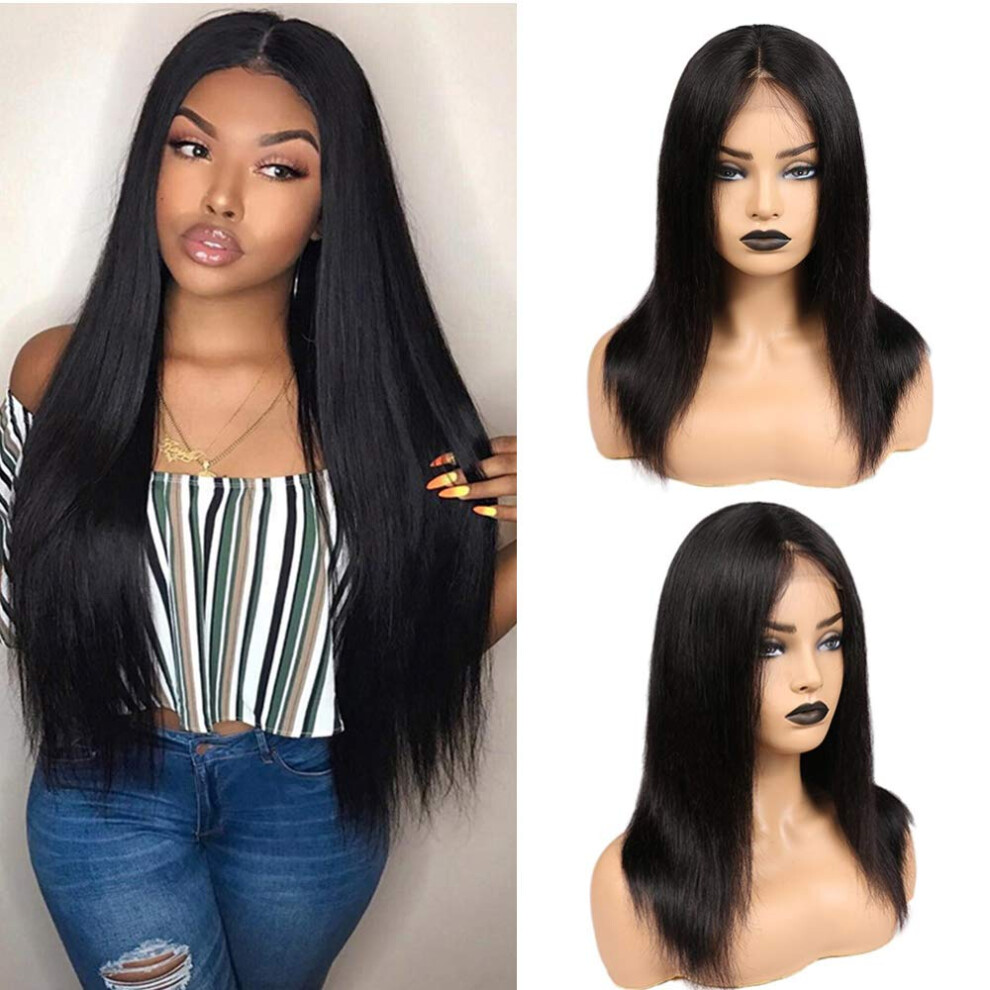 Unisex 18 Inch Brazilian Virgin Human Hair Lace Front Wig 4X4 Pre Plucked 150% Density Natural Hairline