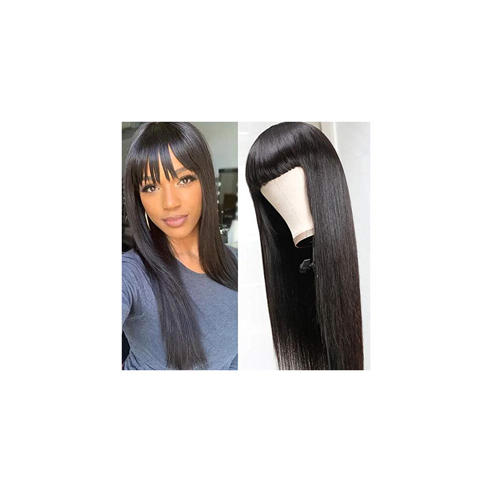 Virgin Brazilian Straight Human Hair Wig with Bangs 150% Density Glueless for Black Women 22inch