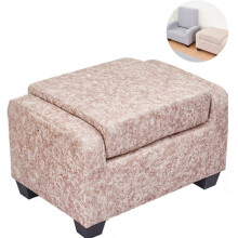 Ottoman Footstool with Detachable Backrest, Fabric Convertible Bench for Living Room, Brown 58x40.5x35cm