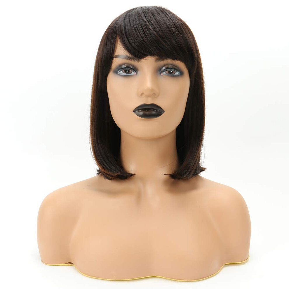 Unisex 12 Inch Straight Bob Wig With Bangs Heat Resistant Synthetic Hair Blunt Cut For Women P4/30