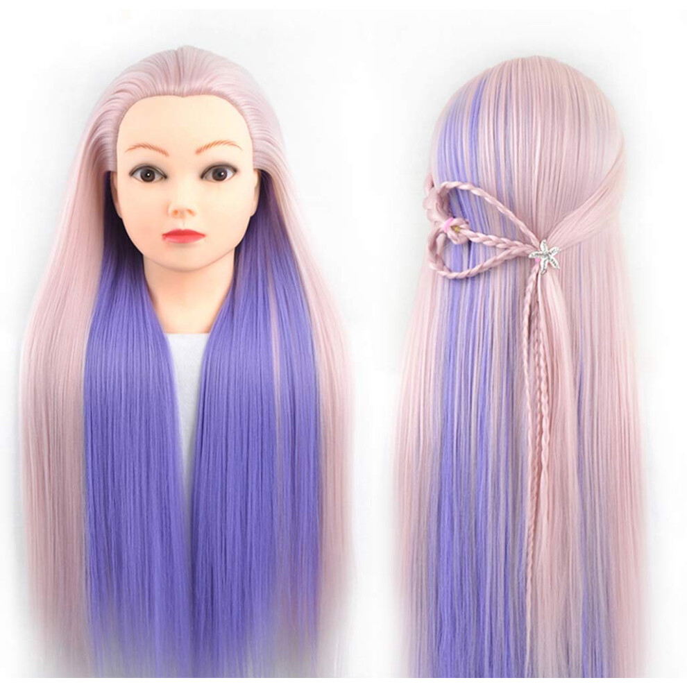 Pink/Purple 26 Inch Mannequin Head For Braiding Hair With Long Synthetic Hair For Styling Practice