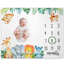 Safari Baby Milestone Blanket with Jungle Animals, Monthly Growth Chart Photo Prop, 50'x40'