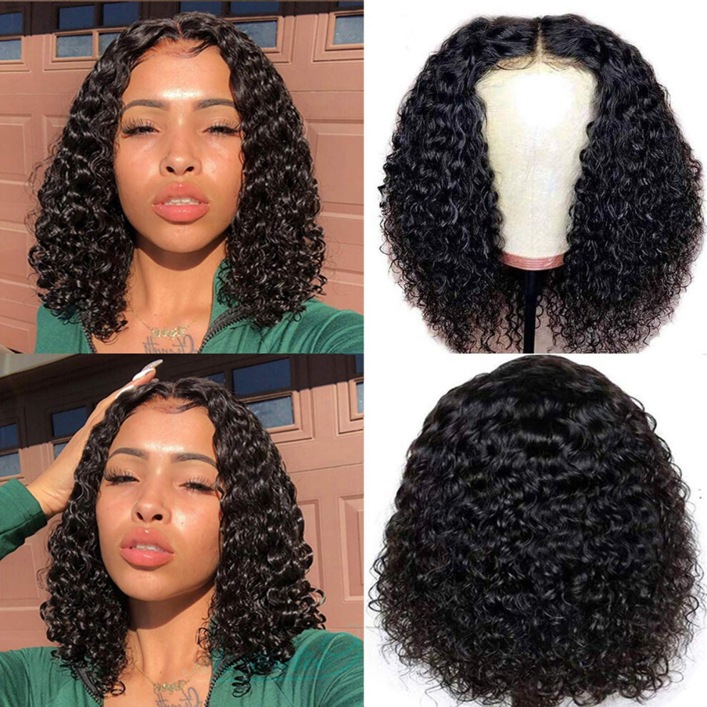 Short Bob Wig 4x4 Lace Closure Brazilian Curly for Black Women 150% Density Pre Plucked 12 Inch