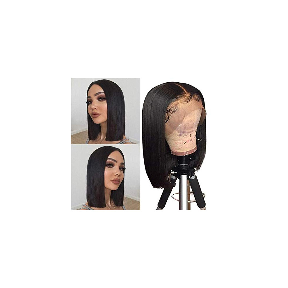 Human Hair Lace Front Wig Brazilian Straight Bob Glueless HD Pre Plucked Bleached Knots 150 Density