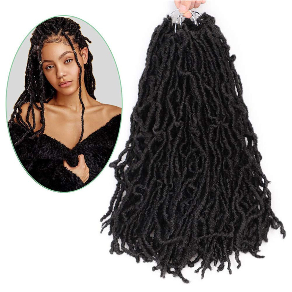 Unisex Goddess Locs Crochet Hair 18 Inch Prelooped Faux Locs Extensions Natural Silky Texture 1B