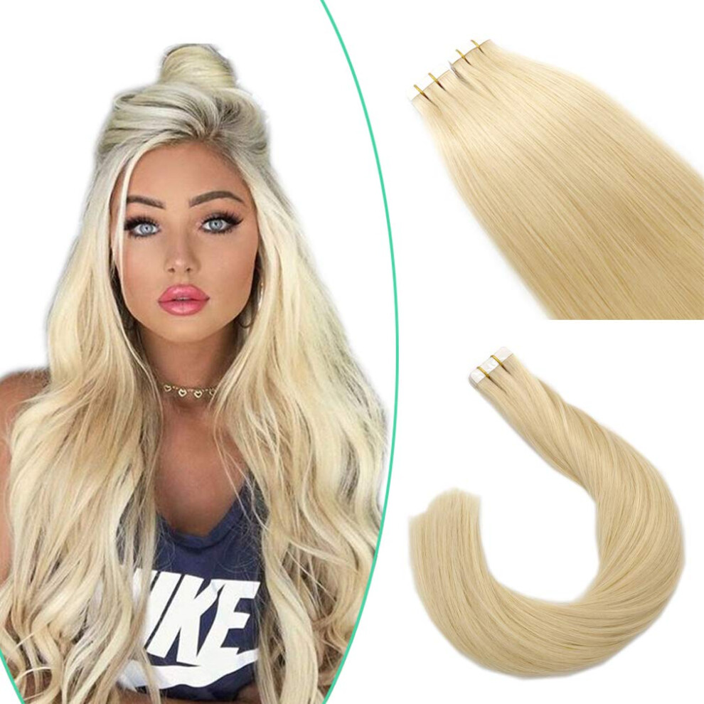 Unisex 18 Inch Bleach Blonde Tape In Hair Extensions Remy Human Hair Seamless Skin Weft 20Pcs