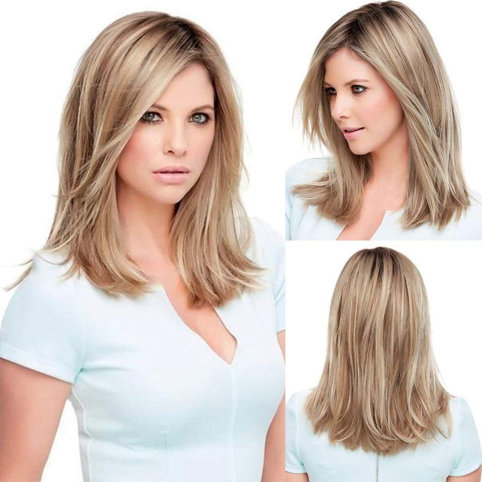 Blonde Wig 18 Inch Synthetic Straight Shoulder Length for Women Natural Style Low Maintenance