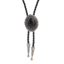 Oval Gemstone Bolo Bola Tie Rodeo Cowboy PU Leather Necktie Antique Si
