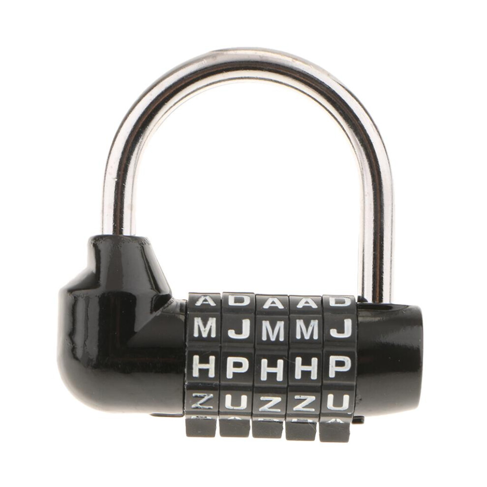 Zinc Alloy 5 Dial Letters Combination Padlock Code Password Lock Black 6902696584700
