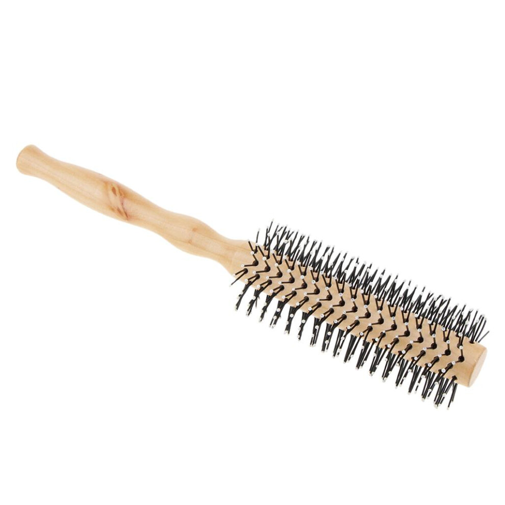 Wooden Lotus Round Hair Care Brush Wavy Curling Detangling Comb Hairbr