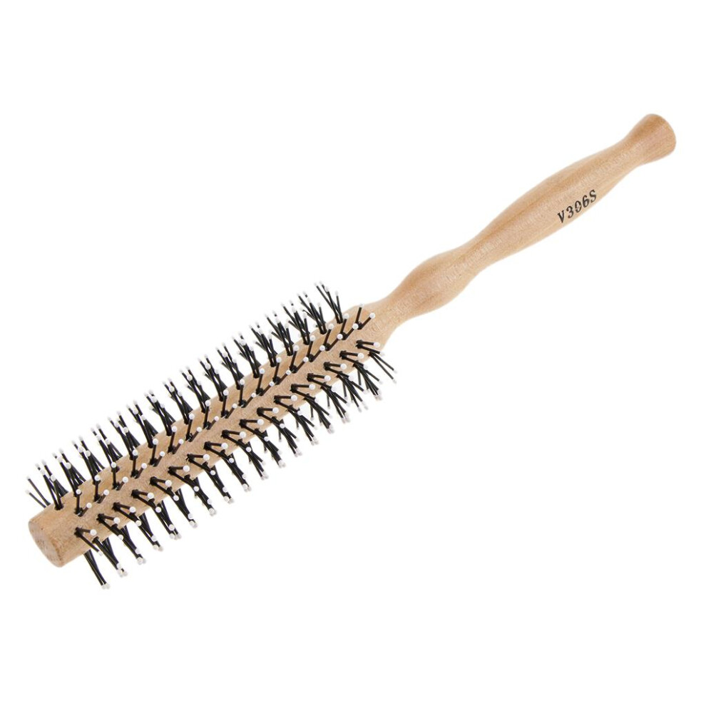 Wooden Round Hair Care Brush Wavy Curling Detangling Comb Hairbrush S