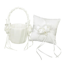 Wedding Ivory Satin Pearl Beaded Ring Bearer Pillow Cushion & Flower B