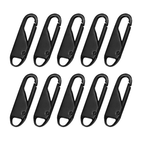 10 Pcs Zipper Pull Replacement Metal Zipper Gripper Fixer Tabs  Black