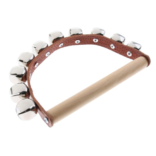 Wooden Handle Bell Shaker Sleigh Bells with Strap Shaking Percussion 1