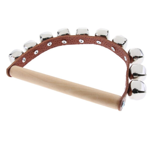 Wooden Handle Bell Shaker Sleigh Bells with Strap Shaking Percussion