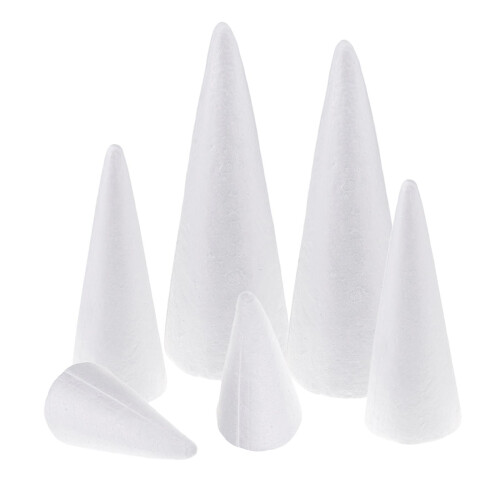 6x 7/11/15cm Styrofoam Foam Cones Polystyrene for Crafts DIY Projects
