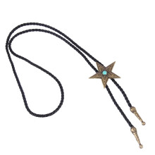 Black PU Leather Western Cowboy Rodeo Bolo Tie Bola Necklace Antique B