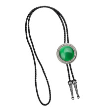 Round Green Natural Stone Western Cowboy Rodeo Bolo Tie