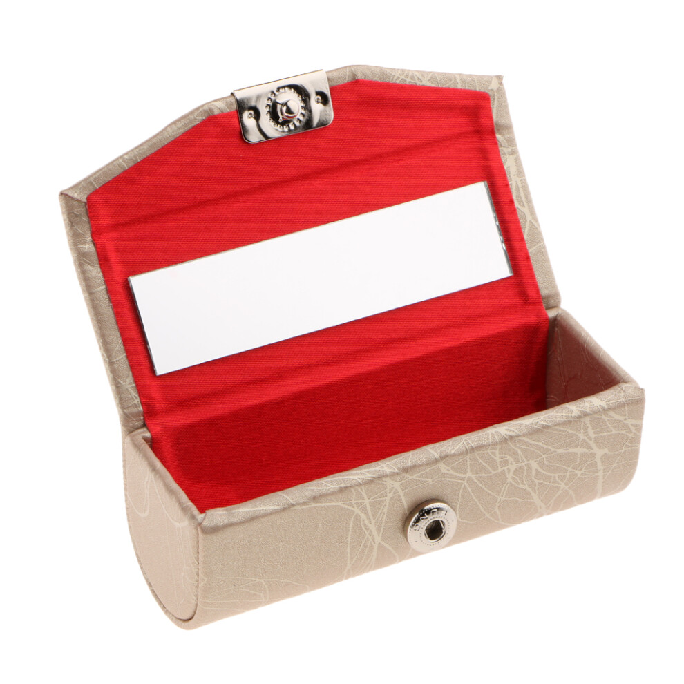 Leather Lipstick Lip Gloss Case Storage Box Makeup Holder with Mirror