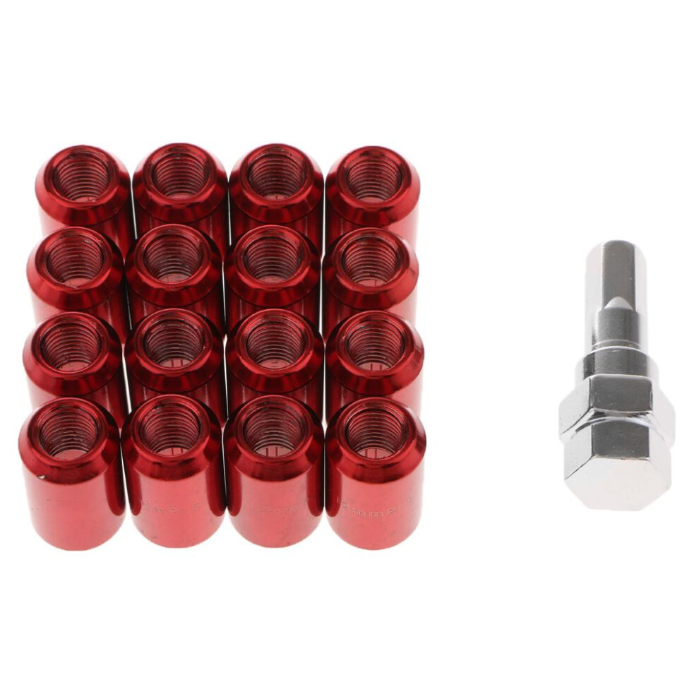 16 Pieces M12*1.5 Universal Hex Cone Anti Theft Wheel Nuts 32Mm Red 6902696234285