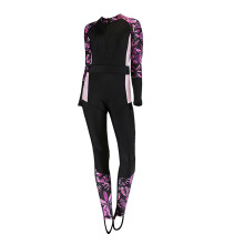 Full Body Wetsuit One Piece Sun Protection Women Swimming Purple print