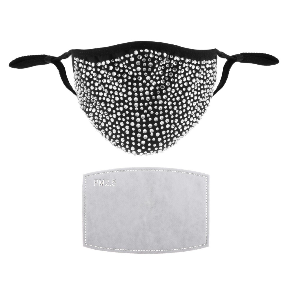 Black/White Rhinestone Bling Face Mask Sparkly Mask+Pm2.5 Filter Diamo