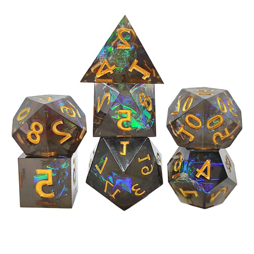 7x Polyhedral Dice Durable Gaming for RPG D12 D20 Board Game Black Gol
