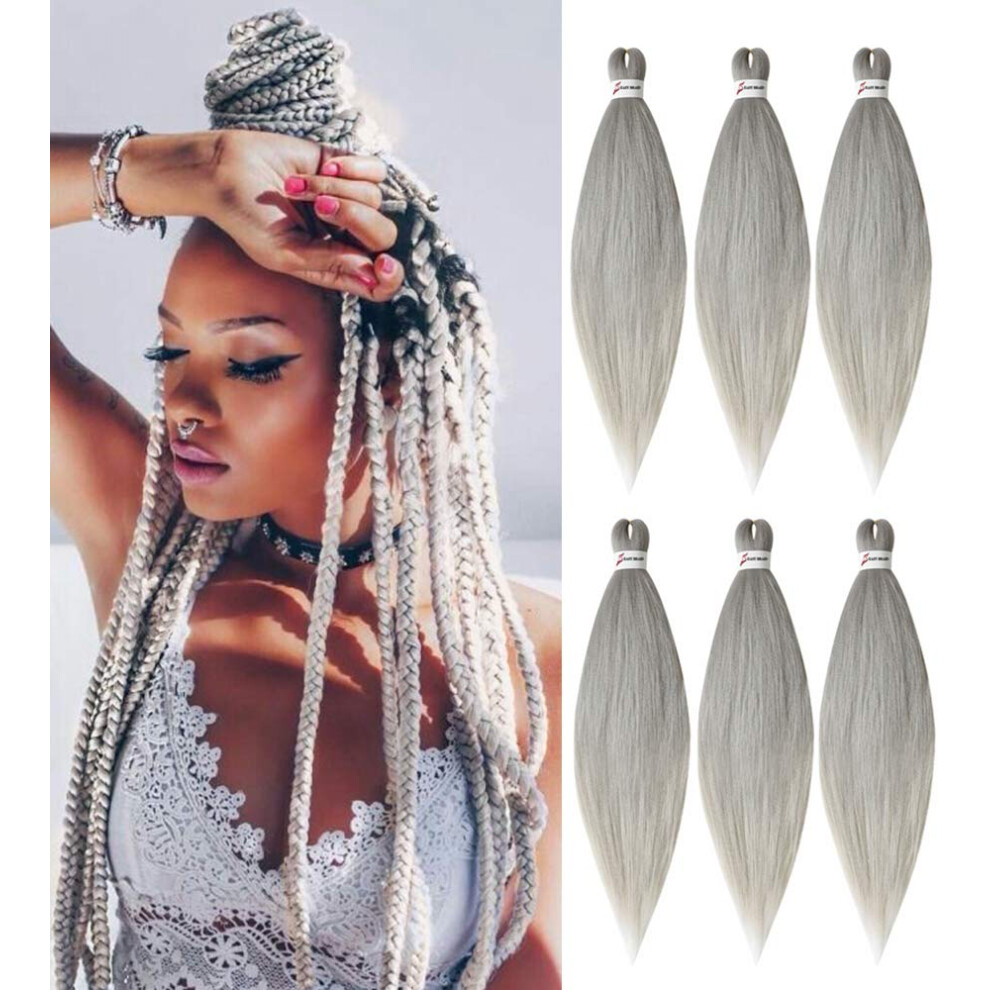 Unisex Silver Pre Stretched Yaki Texture Braiding Hair Extensions 6 Packs Synthetic Itch Tangleresistant