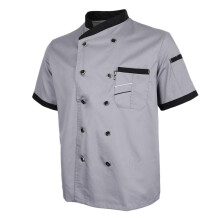 Chef Jacket Uniform Short Sleeve Hotel Kitchen Apparel Cook Coat L Gra