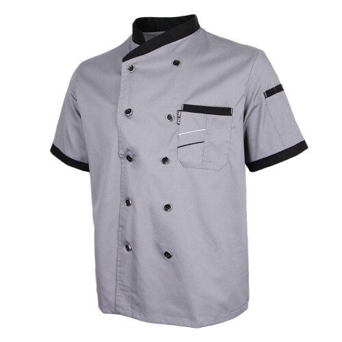 Chef Jacket Uniform Short Sleeve Hotel Kitchen Apparel Cook Coat L Gra