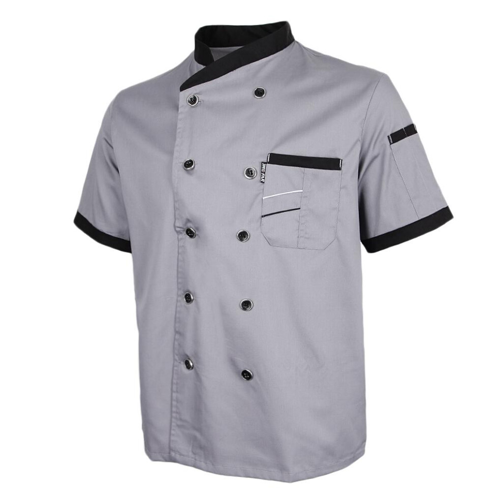 Chef Jacket Uniform Short Sleeve Hotel Kitchen Apparel Cook Coat L Gra 6902695783937