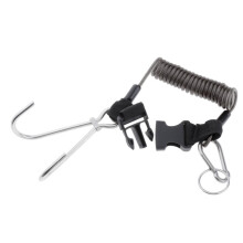 Scuba Diving Stainless Steel Dual Reef Hooks Spiral Coiled Lanyard Bla