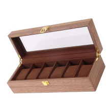 6 Slots Wood Watch Display Box Case Glass Top Locking Storage Organize