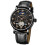 KINYUED Skeleton Moon Phase Auto Mechanical Leather Watch Black 1