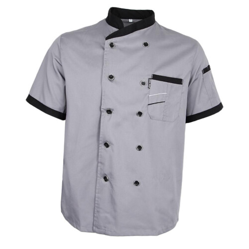 Chef Jacket Uniform Short Sleeve Hotel Kitchen Apparel Cook Coat M Gra 1