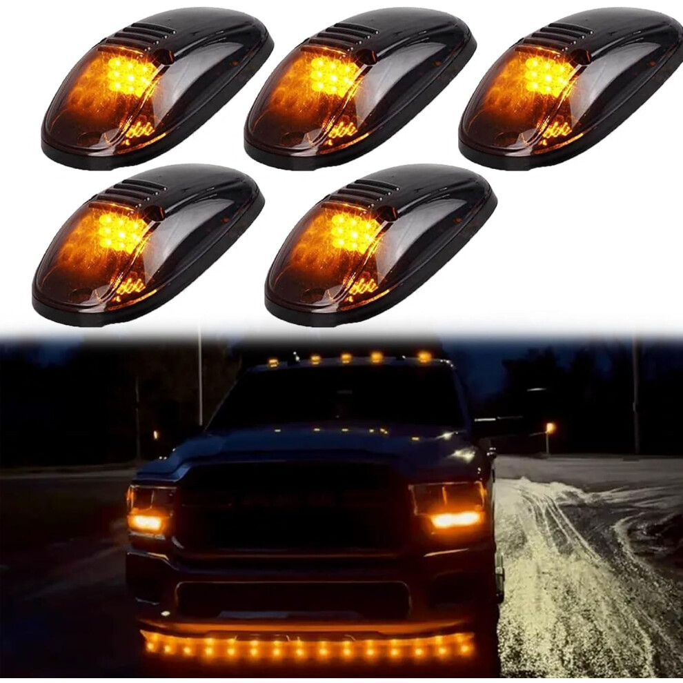 Solar Cab Lights For Truck, Wireless Led, Nodrill Waterproof Roof Lights, 5Pc Amber/Yellow 9455672733885