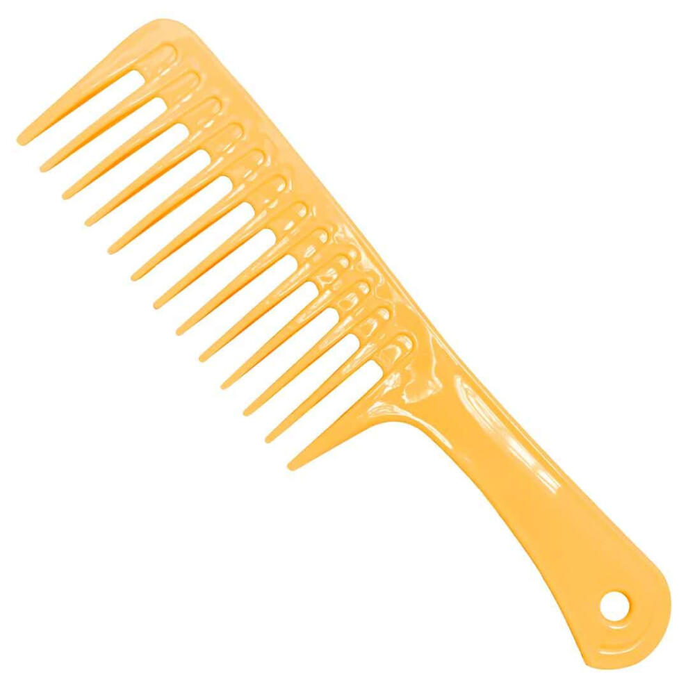 Unisex Yellow Wide Tooth Comb For Curly And Thick Hair, Gentle Detangling With Ergonomic Handgrip,