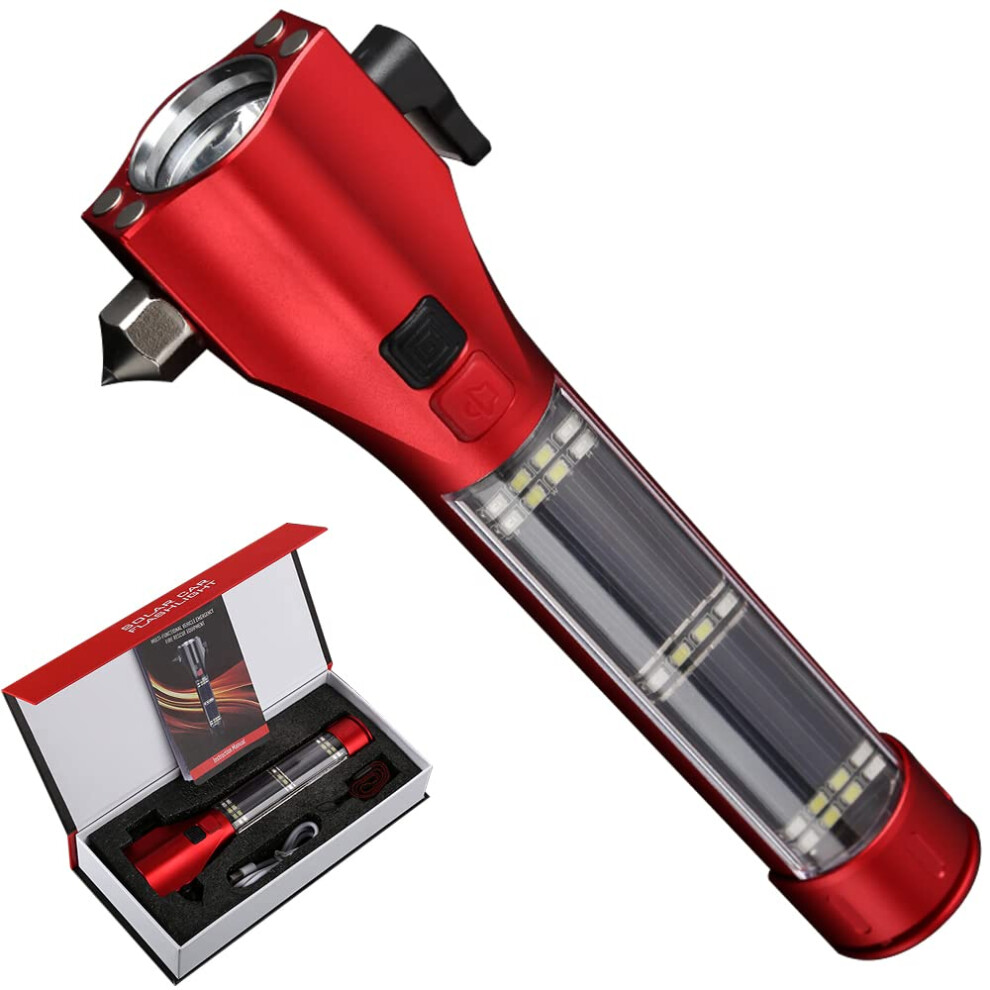 Emergency Car Safety Tool With Window Breaker, Seatbelt Cutter, Solar Rechargeable Led Flashlight 9053599068914