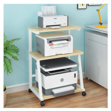3 Tier Wood Printer Stand with Wheels, Mobile Wooden Printer Cart with Storage Shelves for Home Office
