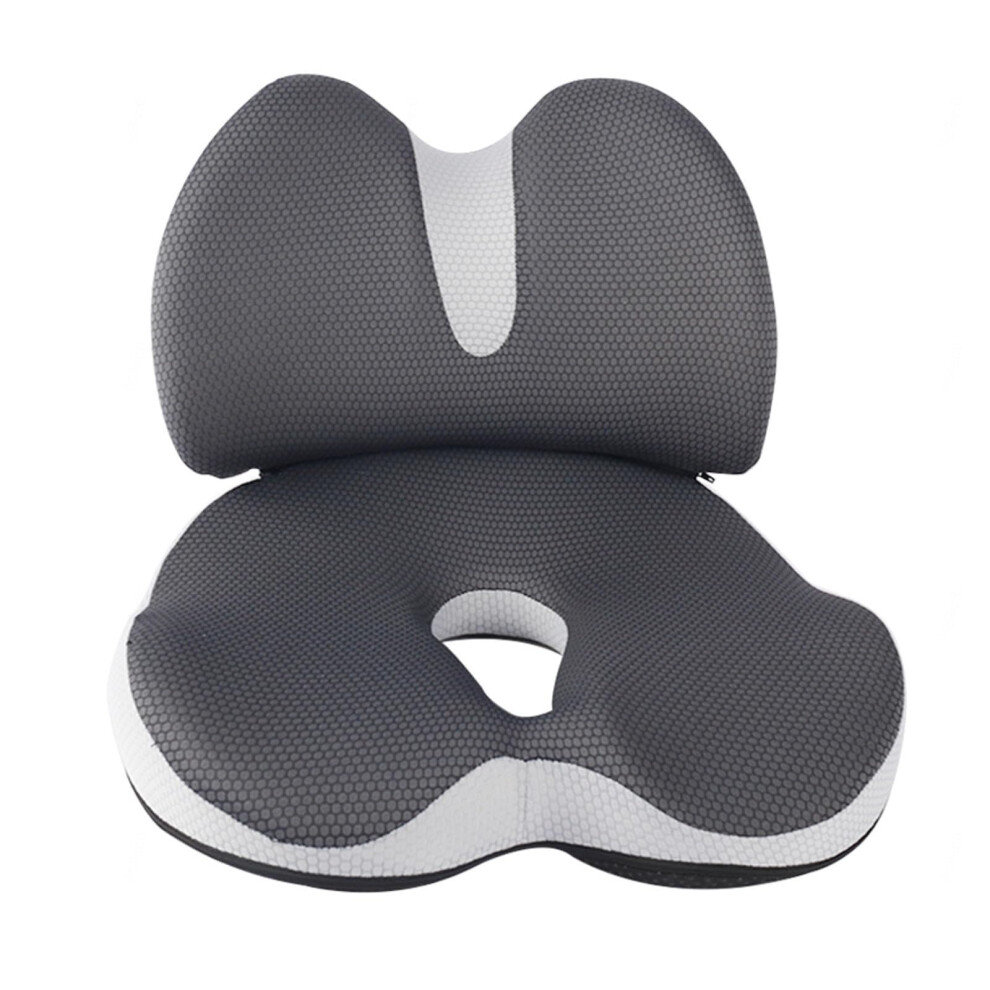 Grey Memory Foam Seat Cushion And Lumbar Support Pillow Set For Sciatica Pain Relief, Ergonomic Ushaped Design, Breathable,