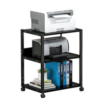 3 Tier Rolling Printer Stand with Storage, Wood and Metal Shelf for SpaceSaving Office Use