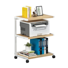 3 Tier Printer Stand with Storage Shelves and Wheels, Metal and Wood for Home Office
