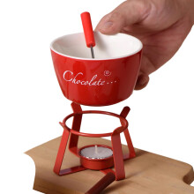 Fondue Set Ceramic Chocolate Fondue Pot with Candle Heater for Desserts Parties Red Cup